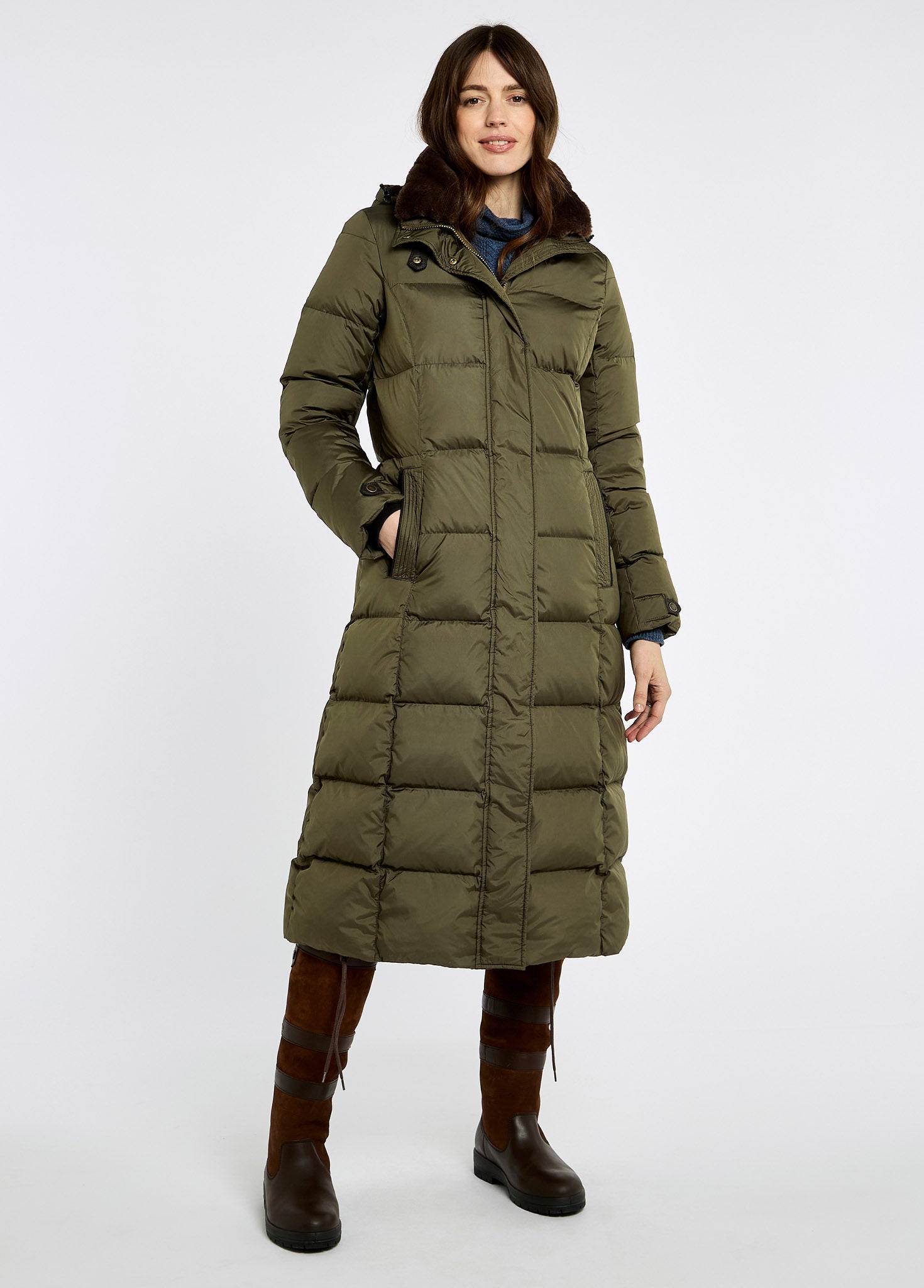 Aldborough Women's full length technical down jacket - Olive