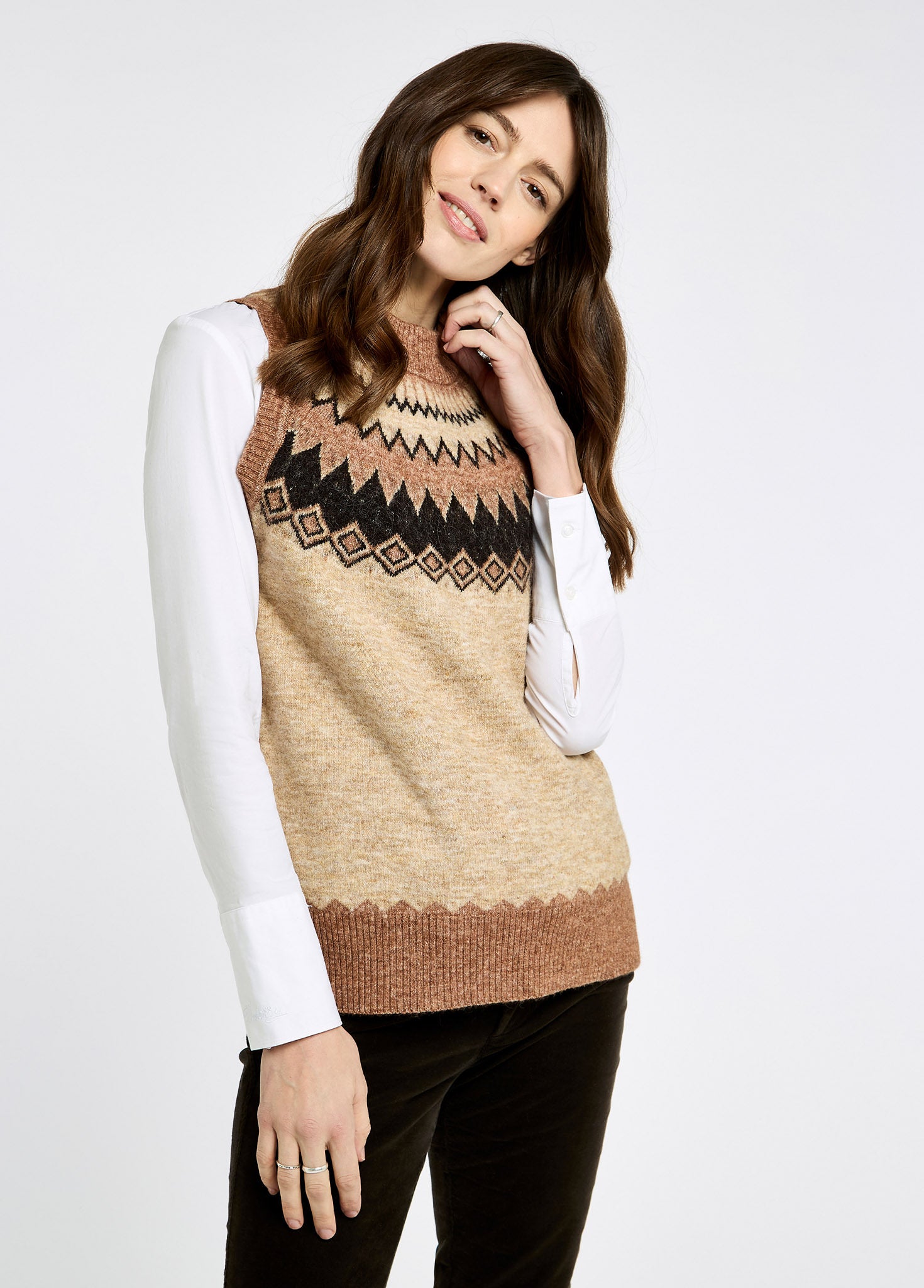 Doyle Women's Fair Isle pattern vest - Oat Multi