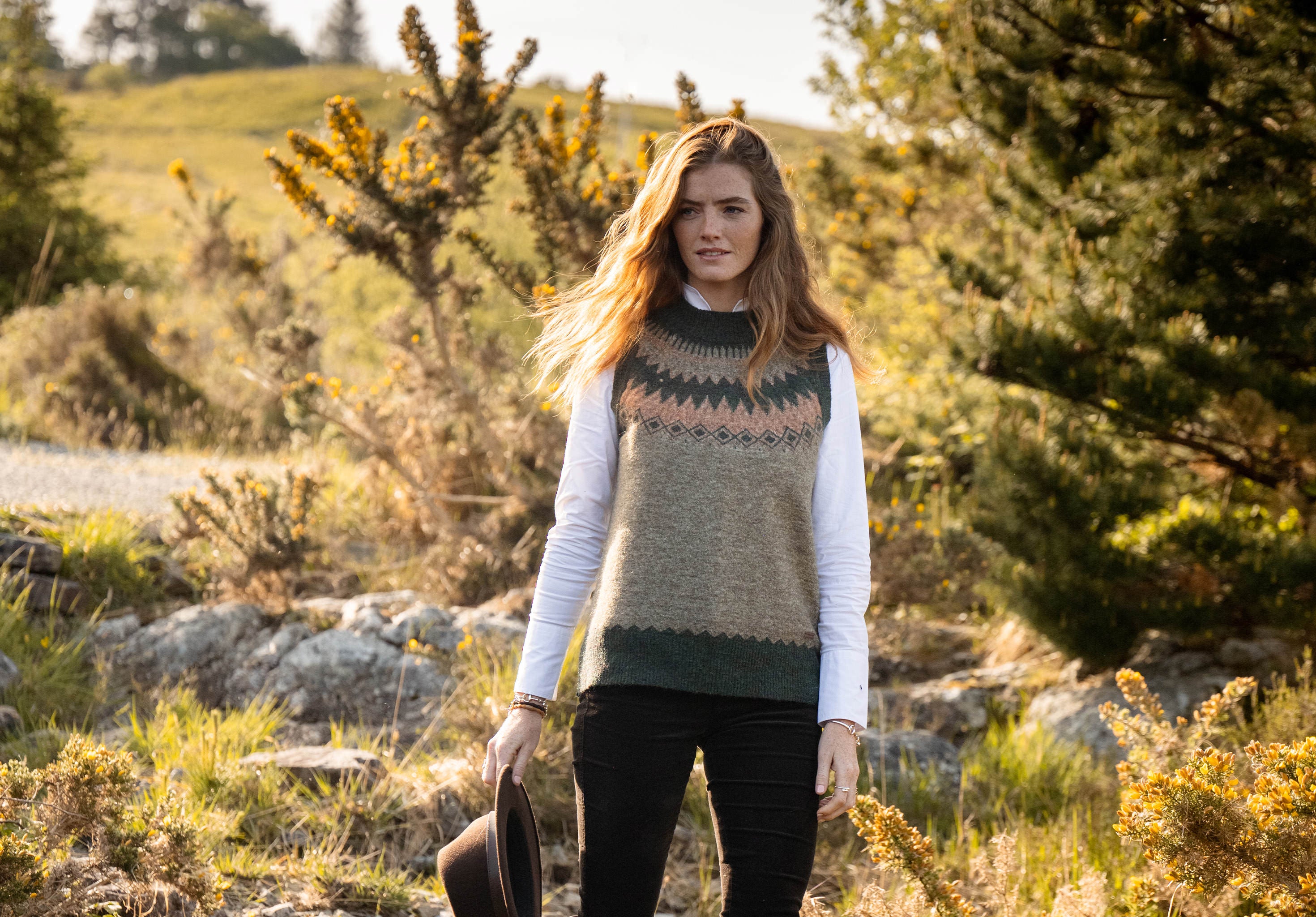Doyle Women's Fair Isle pattern vest - Olive Multi