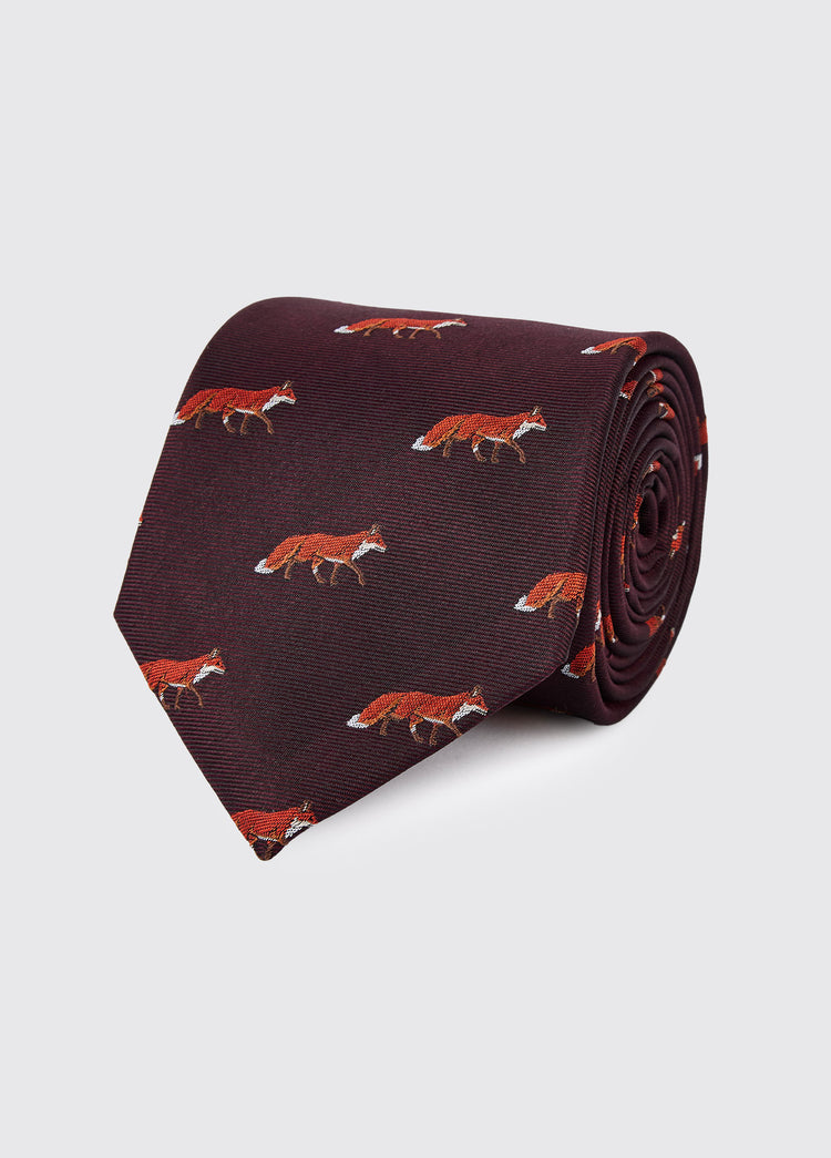 Kavanagh 100% silk fox motif tie - Merlot