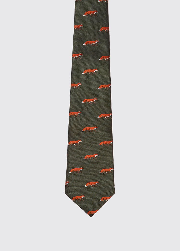 Kavanagh 100% silk fox motif tie - Olive