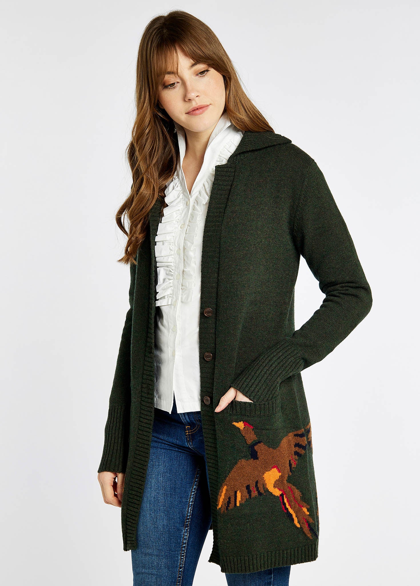 Dromore Knitted Cardigan Olive