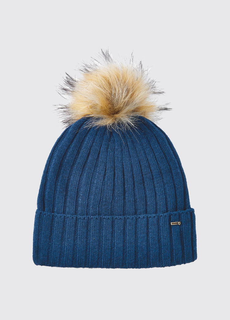 Curlew Ladies Knitted Hat with bobble - Peacock Blue