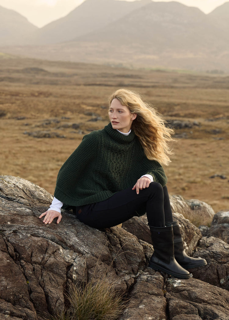 Kilronan Women’s Merino Poncho - Olive