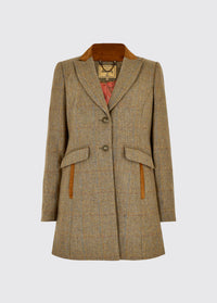 Dubarry women's Treefern Tweed burren jacket with smart button fastenings and pockets are trimmed with suede. 