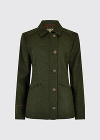 Dubarry women's Slievebloom Tweed Loden Coat with metal buttons, collar and signature lining.