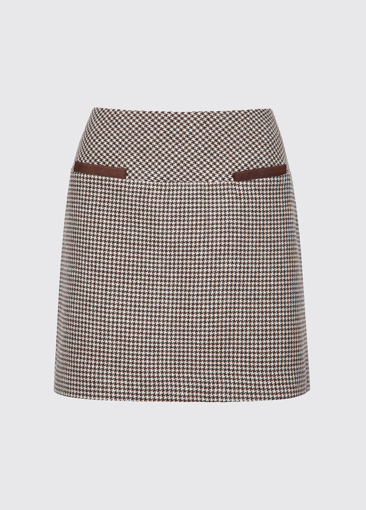 Clover Tweed Mini Skirt - Cafe