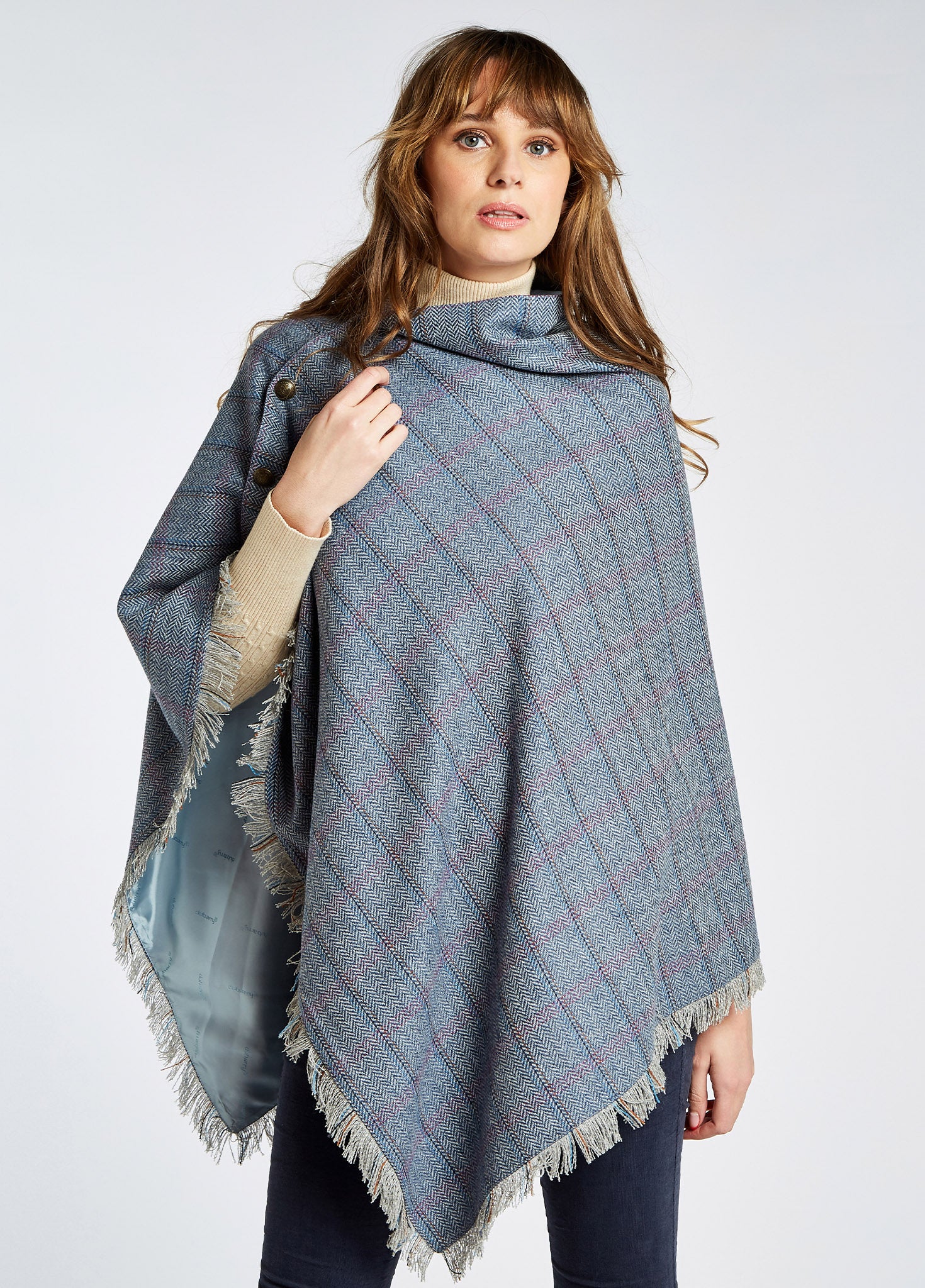 Hazelwood Tweed Poncho - Denim Haze