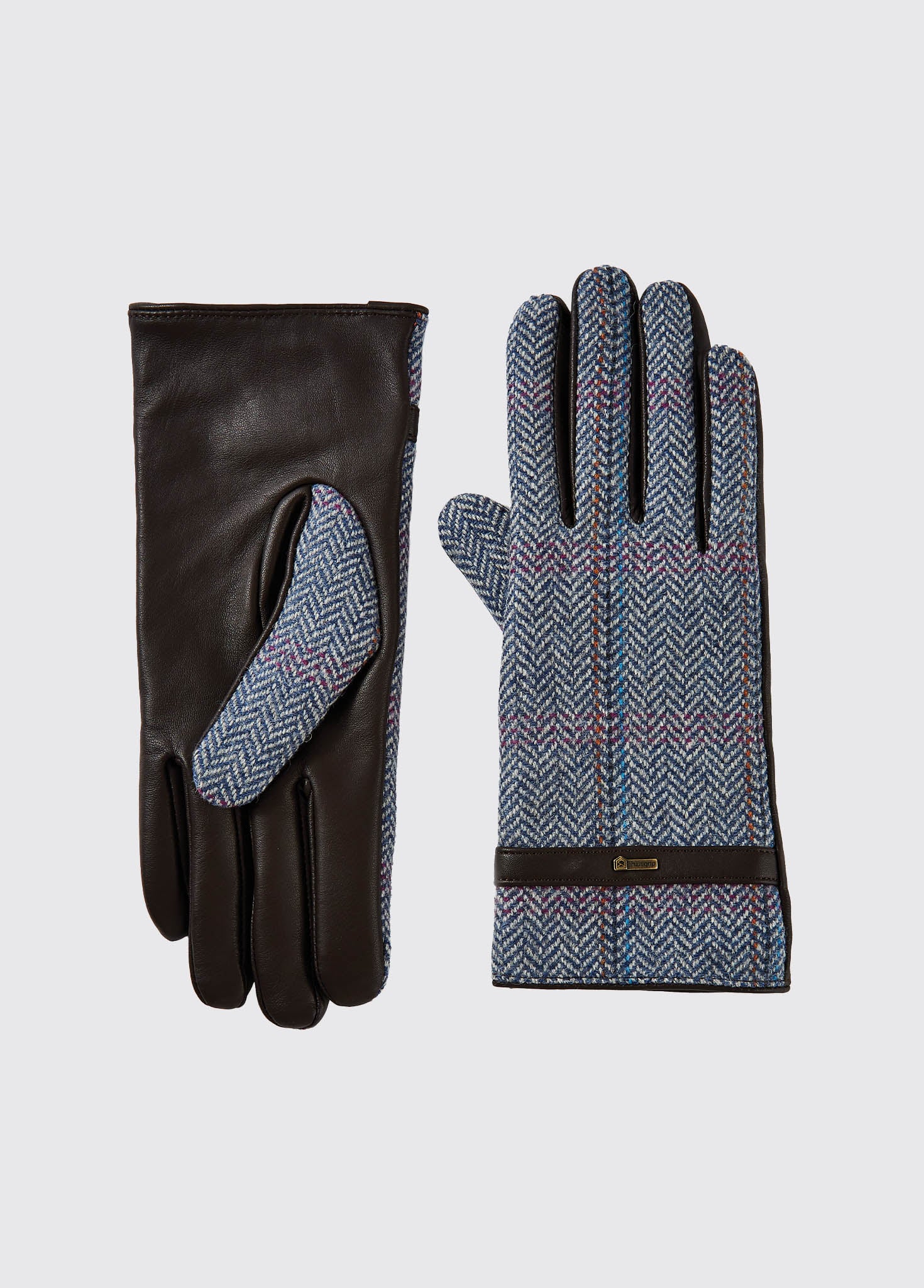 Ballycastle Ladies Tweed Leather Gloves Denim Haze