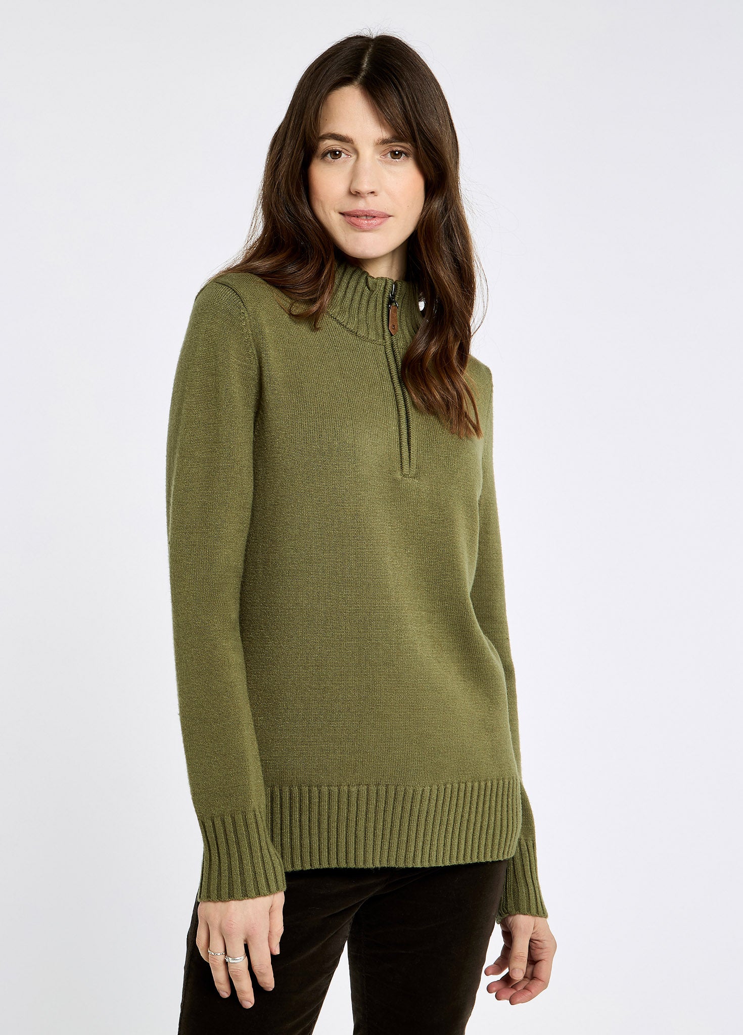 Markham Women's zip neck sweater - Dusky Green