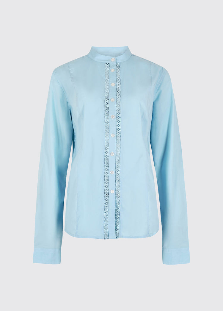 Waterlily Ladies Mandarin Collar Shirt - Pale Blue